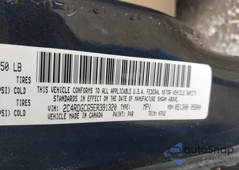 2014 Dodge Grand Caravan Sxt from USA, damaged, VIN 2C4RDGCG5ER391320